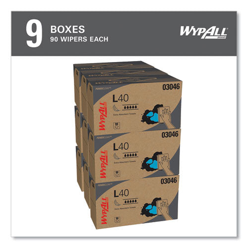 Image of WypAll® 03046 L40 Towels, POP-UP Box, 10.8 x 10, White, 90/Box, 9 Boxes/Carton