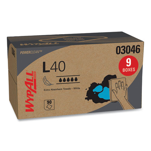 Image of WypAll® 03046 L40 Towels, POP-UP Box, 10.8 x 10, White, 90/Box, 9 Boxes/Carton