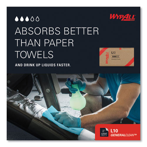 Image of WypAll® 05123 L10 Windshield Towels, 1-Ply, 9.1 x 10.25, Light Blue, 224/Pack, 10 Packs/Carton