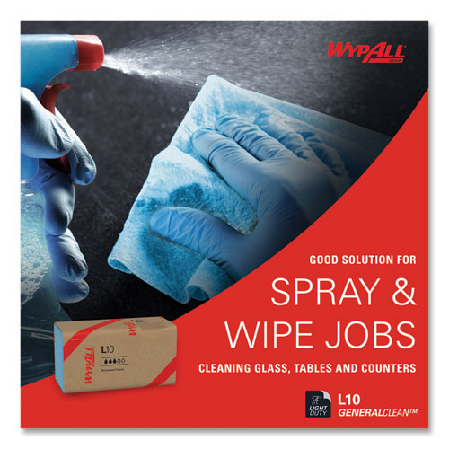 Image of WypAll® 05123 L10 Windshield Towels, 1-Ply, 9.1 x 10.25, Light Blue, 224/Pack, 10 Packs/Carton