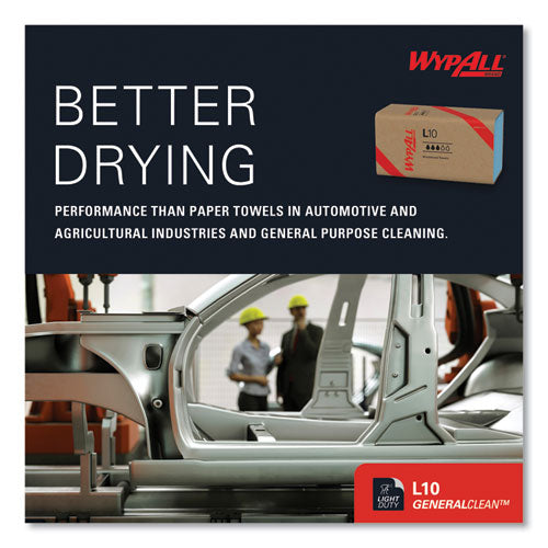 Image of WypAll® 05123 L10 Windshield Towels, 1-Ply, 9.1 x 10.25, Light Blue, 224/Pack, 10 Packs/Carton