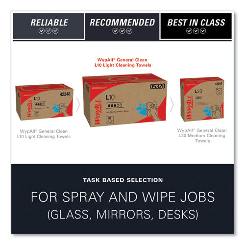 Image of WypAll® 05123 L10 Windshield Towels, 1-Ply, 9.1 x 10.25, Light Blue, 224/Pack, 10 Packs/Carton