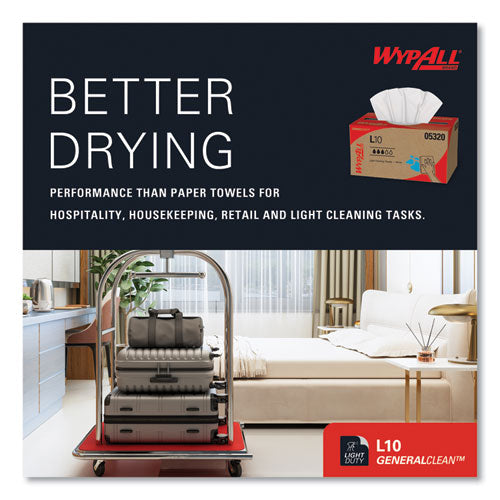 Image of WypAll® 05320 L10 Towels, POP-UP Box, 1-Ply, 9 x 10.5, White, 125/Box, 18 Boxes/Carton