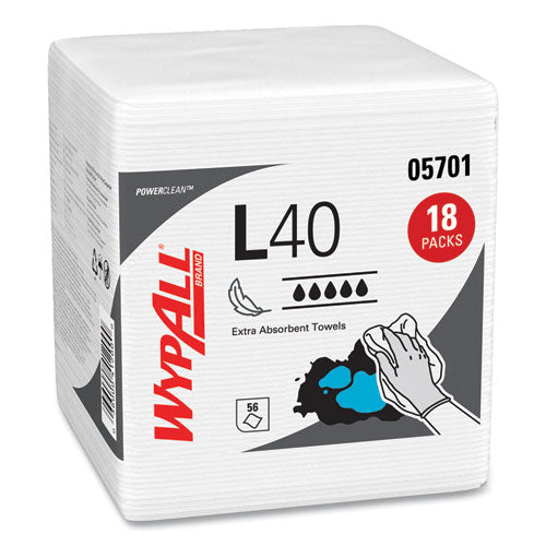 Image of WypAll® 05701 L40 Towels, 1/4 Fold, 12.5 x 12, White, 56/Box, 18 Packs/Carton