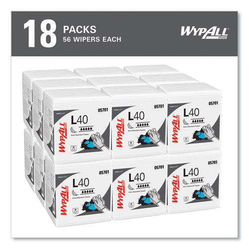 Image of WypAll® 05701 L40 Towels, 1/4 Fold, 12.5 x 12, White, 56/Box, 18 Packs/Carton