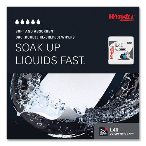 Image of WypAll® 05701 L40 Towels, 1/4 Fold, 12.5 x 12, White, 56/Box, 18 Packs/Carton