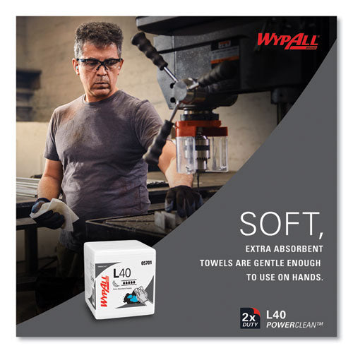 Image of WypAll® 05701 L40 Towels, 1/4 Fold, 12.5 x 12, White, 56/Box, 18 Packs/Carton