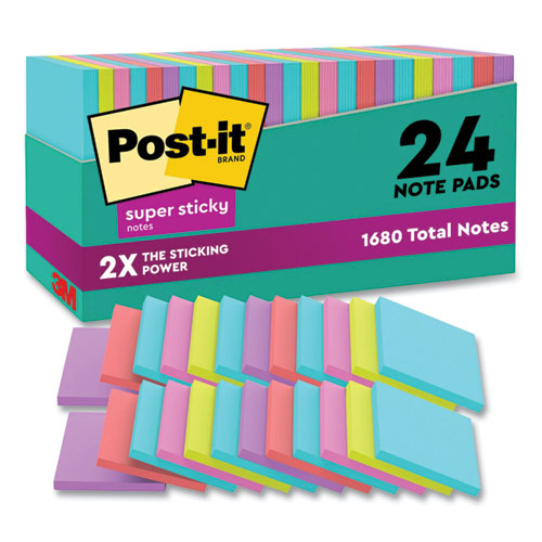 Image of Post-it® Notes Super Sticky 654-24SSMIA-CP Pads in Supernova Neon Collection Colors, Cabinet Pack, 3" x 3", 70 Sheets/Pad, 24 Pads/Pack