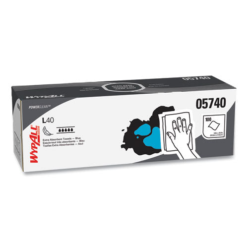 Image of WypAll® 05740 L40 Towels, POP-UP Box, 9.8 x 16.4, Blue, 100/Box, 9 Boxes/Carton