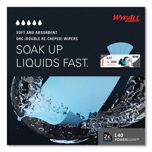 Image of WypAll® 05740 L40 Towels, POP-UP Box, 9.8 x 16.4, Blue, 100/Box, 9 Boxes/Carton