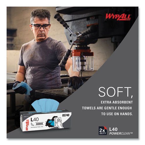 Image of WypAll® 05740 L40 Towels, POP-UP Box, 9.8 x 16.4, Blue, 100/Box, 9 Boxes/Carton