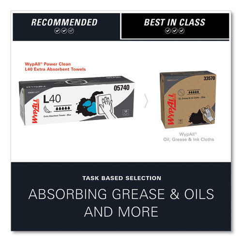 Image of WypAll® 05740 L40 Towels, POP-UP Box, 9.8 x 16.4, Blue, 100/Box, 9 Boxes/Carton