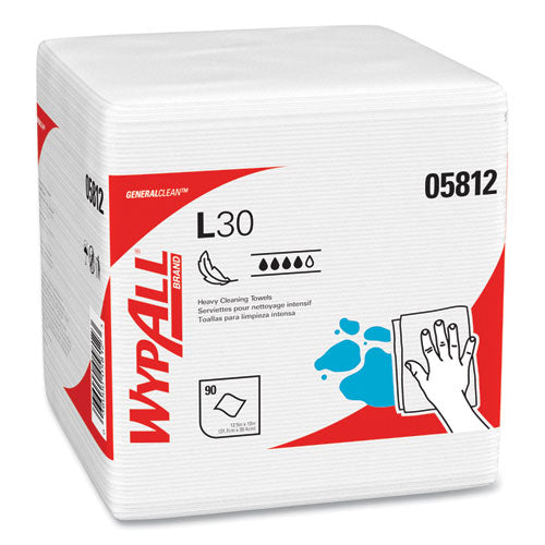 Image of WypAll® 05812 L30 Towels, Quarter Fold, 12.5 x 12, 90/Polypack, 12 Polypacks/Carton