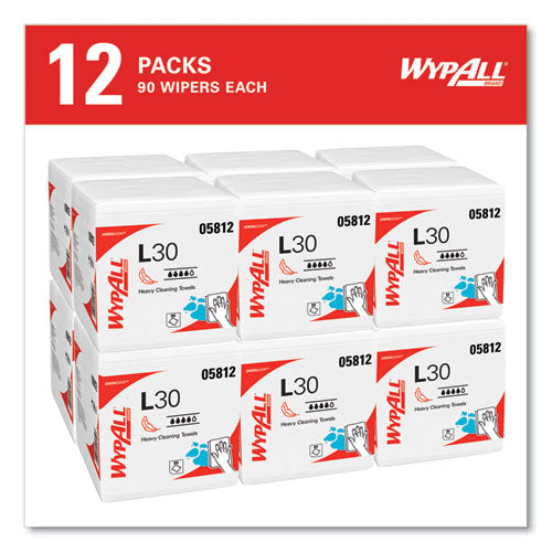 Image of WypAll® 05812 L30 Towels, Quarter Fold, 12.5 x 12, 90/Polypack, 12 Polypacks/Carton