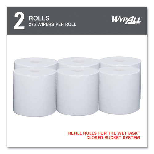 Image of WypAll® 06006 Power Clean Wipers for Solvents WetTask Customizable Wet Wiping System, Wipers Only, 9 x 15, White, 275/Roll, 2 Rolls/Carton