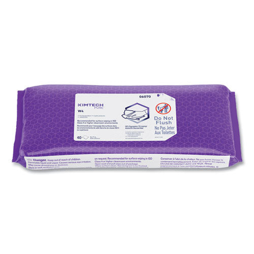 Image of Kimtech 06070 W4 PreSat Alcohol Wipers, 70% IPA, 1-Ply, 9 x 11, White, 40/Pack, 10 Packs/Carton
