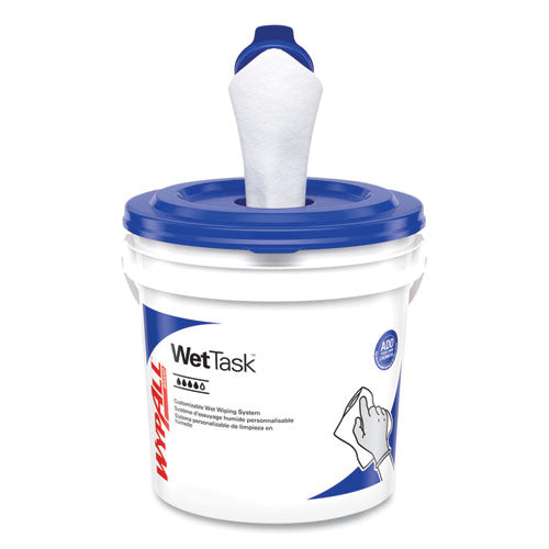 Image of WypAll® 06411 Critical Clean Wipers for Bleach, Disinfectants, Sanitizers WetTask Customizable Wet Wiping System, w/Bucket,140/Roll, 6/CT