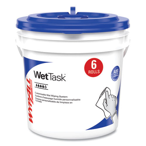 Image of WypAll® 06411 Critical Clean Wipers for Bleach, Disinfectants, Sanitizers WetTask Customizable Wet Wiping System, w/Bucket,140/Roll, 6/CT