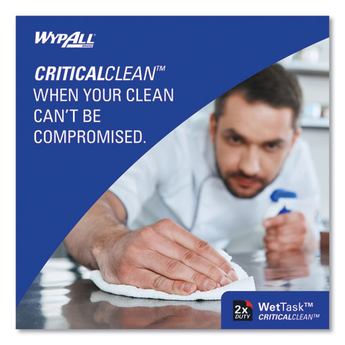 Image of WypAll® 06411 Critical Clean Wipers for Bleach, Disinfectants, Sanitizers WetTask Customizable Wet Wiping System, w/Bucket,140/Roll, 6/CT
