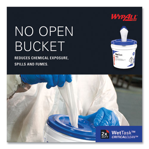 Image of WypAll® 06411 Critical Clean Wipers for Bleach, Disinfectants, Sanitizers WetTask Customizable Wet Wiping System, w/Bucket,140/Roll, 6/CT