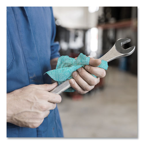 Image of WypAll® 58310 Power Clean ProScrub Pre-Saturated Wipes, 12 x 9.5, Citrus Scent, Green/White, 50/Canister, 8 Canisters/Carton