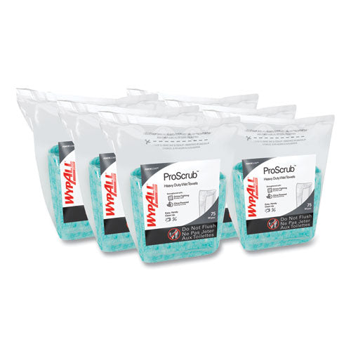 Image of WypAll® 91367 Power Clean ProScrub Pre-Saturated Wipes, 12 x 9.5, Citrus Scent, Green, 75/Pack, 6 Packs/Carton