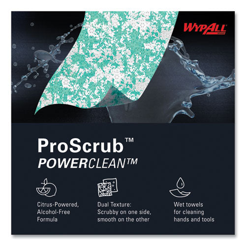Image of WypAll® 91367 Power Clean ProScrub Pre-Saturated Wipes, 12 x 9.5, Citrus Scent, Green, 75/Pack, 6 Packs/Carton