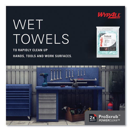 Image of WypAll® 91367 Power Clean ProScrub Pre-Saturated Wipes, 12 x 9.5, Citrus Scent, Green, 75/Pack, 6 Packs/Carton