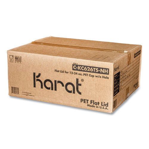 Image of Karat® C-KC626TS-NH PET Lids, No Hole Flat Lid, 12 oz to 24 oz Cold Cups, Plastic, Clear, 1,000/Carton
