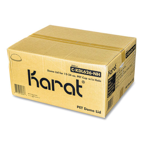 Image of Karat® C-KDL626-NH PET Lids, No Hole Dome Lid, Fits 12 oz to 24 oz Cold Cups, Plastic, Clear, 1,000/Carton
