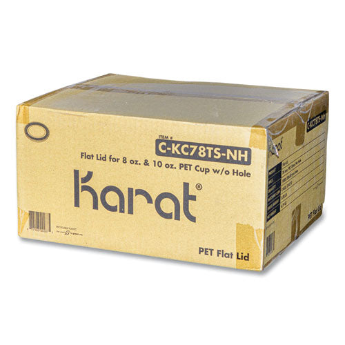 Image of Karat® C-KC78TS-NH PET Lids, No Hole Flat Lid, Fits 8 oz to 10 oz Cold Cups, Plastic, Clear, 1,000/Carton