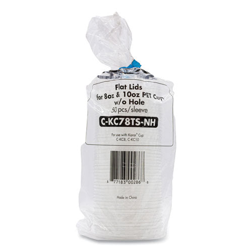 Image of Karat® C-KC78TS-NH PET Lids, No Hole Flat Lid, Fits 8 oz to 10 oz Cold Cups, Plastic, Clear, 1,000/Carton