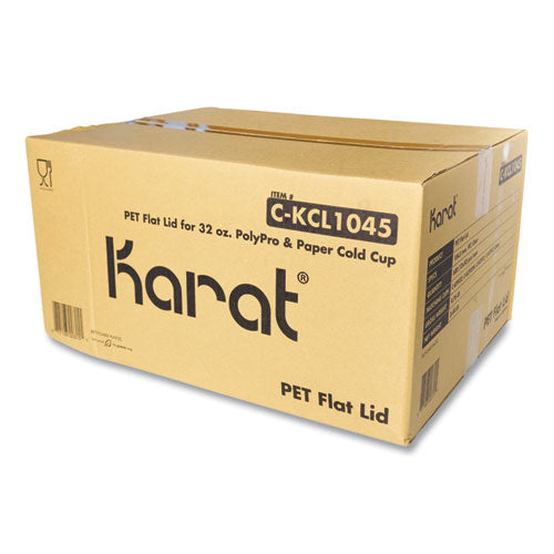 Image of Karat® C-KCL1045 PET Lids, Flat Lid, Fits 32 oz Cold Cups, Plastic, Clear, 600/Carton