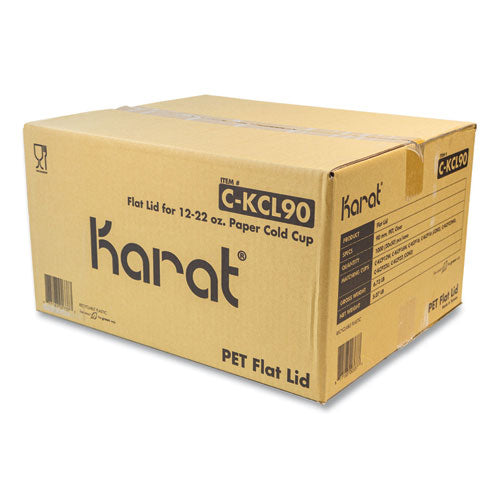 Image of Karat® C-KCL90 PET Lids, Flat Lid, Fits 12 oz to 22 oz Cold Cups, Plastic, Clear, 1,000/Carton