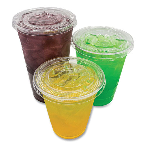 Image of Karat® C-KC78TS PET Lids, X Straw Hole, Fits 8 oz to 10 oz Cold Cups, Plastic, Clear, 1,000/Carton