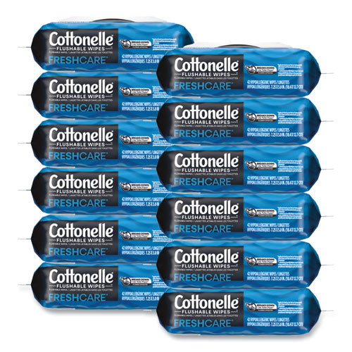 Image of Cottonelle® 44932 Fresh Care Flushable Cleansing Cloths, 1-Ply, 3.75 x 5.5, White, 42/Pack, 12 Packs/Carton