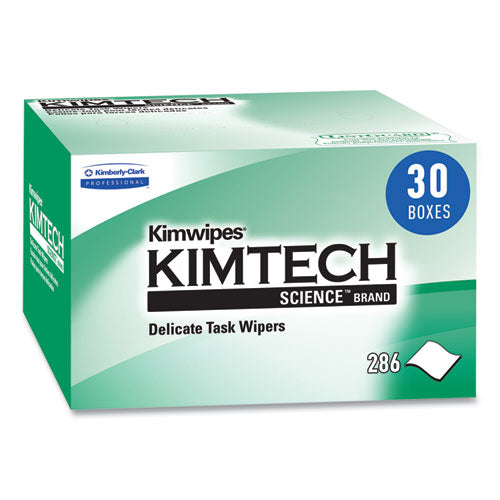 Image of Kimtech 34120 Kimwipes Delicate Task Wipers, 1-Ply, 4.4 x 8.4, Unscented, White, 280/Box, 30 Boxes/Carton