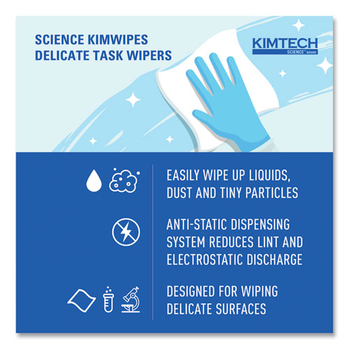 Image of Kimtech 34133 Kimwipes Delicate Task Wipers, 1-Ply, 11.8 x 11.8, Unscented, White, 198/Box, 15 Boxes/Carton