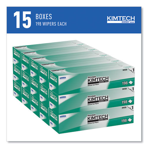Image of Kimtech 34133 Kimwipes Delicate Task Wipers, 1-Ply, 11.8 x 11.8, Unscented, White, 198/Box, 15 Boxes/Carton