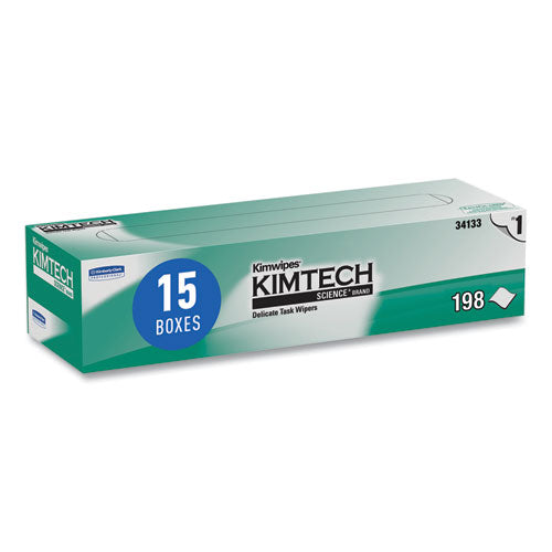 Image of Kimtech 34133 Kimwipes Delicate Task Wipers, 1-Ply, 11.8 x 11.8, Unscented, White, 198/Box, 15 Boxes/Carton