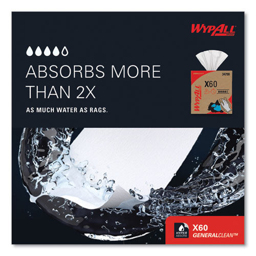 Image of WypAll® 34790 General Clean X60 Cloths, POP-UP Box, 8.34 x 16.8, White, 118/Box