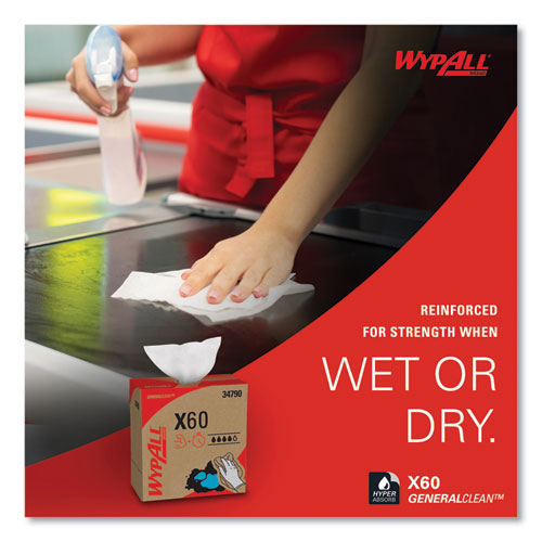 Image of WypAll® 34790 General Clean X60 Cloths, POP-UP Box, 8.34 x 16.8, White, 118/Box