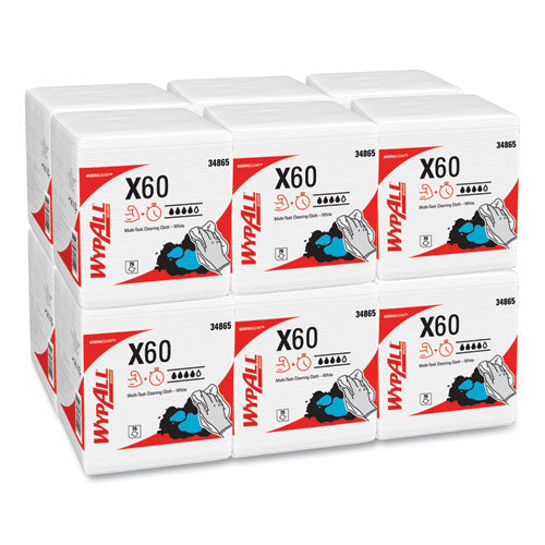 Image of WypAll® 34865 General Clean X60 Cloths, 1/4 Fold, 12.5 x 13, White, 76/Box, 12 Boxes/Carton