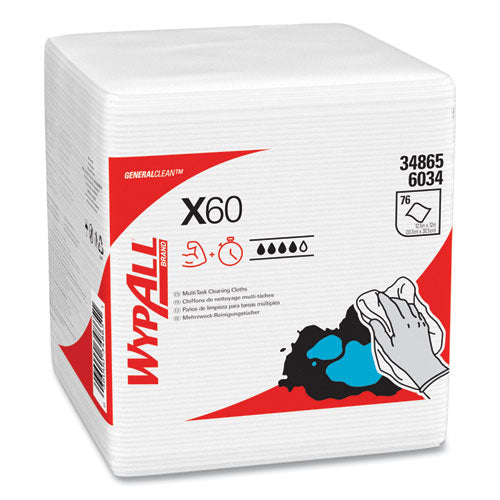 Image of WypAll® 34865 General Clean X60 Cloths, 1/4 Fold, 12.5 x 13, White, 76/Box, 12 Boxes/Carton