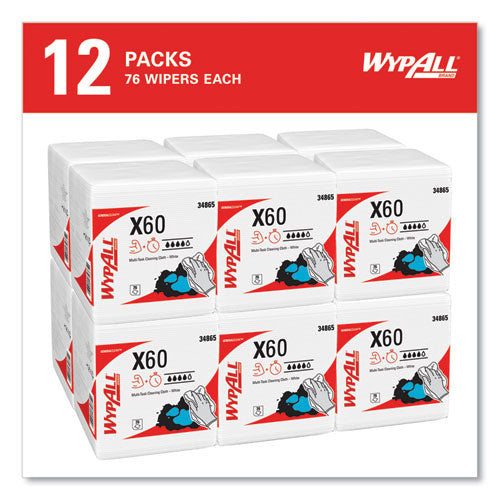 Image of WypAll® 34865 General Clean X60 Cloths, 1/4 Fold, 12.5 x 13, White, 76/Box, 12 Boxes/Carton
