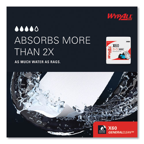 Image of WypAll® 34865 General Clean X60 Cloths, 1/4 Fold, 12.5 x 13, White, 76/Box, 12 Boxes/Carton