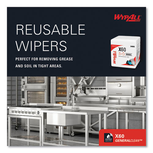Image of WypAll® 34865 General Clean X60 Cloths, 1/4 Fold, 12.5 x 13, White, 76/Box, 12 Boxes/Carton
