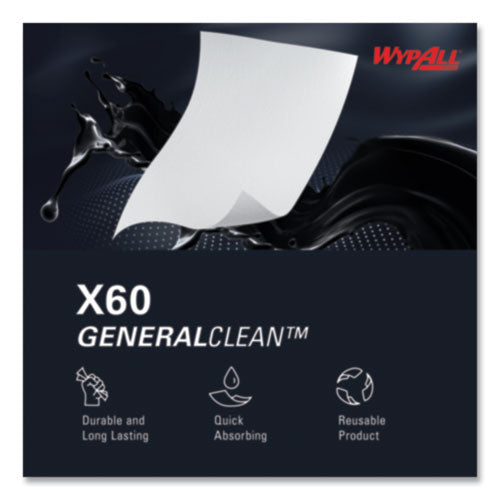 Image of WypAll® 34865 General Clean X60 Cloths, 1/4 Fold, 12.5 x 13, White, 76/Box, 12 Boxes/Carton