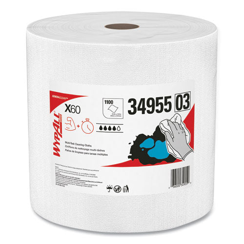 Image of WypAll® 34955 General Clean X60 Cloths, Jumbo Roll, 12.2 x 12.4, White, 1,100/Roll