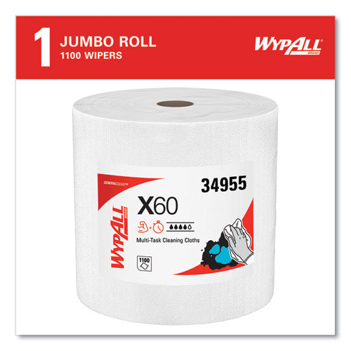 Image of WypAll® 34955 General Clean X60 Cloths, Jumbo Roll, 12.2 x 12.4, White, 1,100/Roll